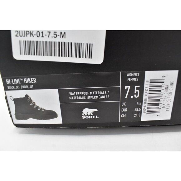 Sorel Womens Size 7.5 Hi Line Hiker Jet Black Waterproof Leather Lace Up Boots - Picture 12 of 12